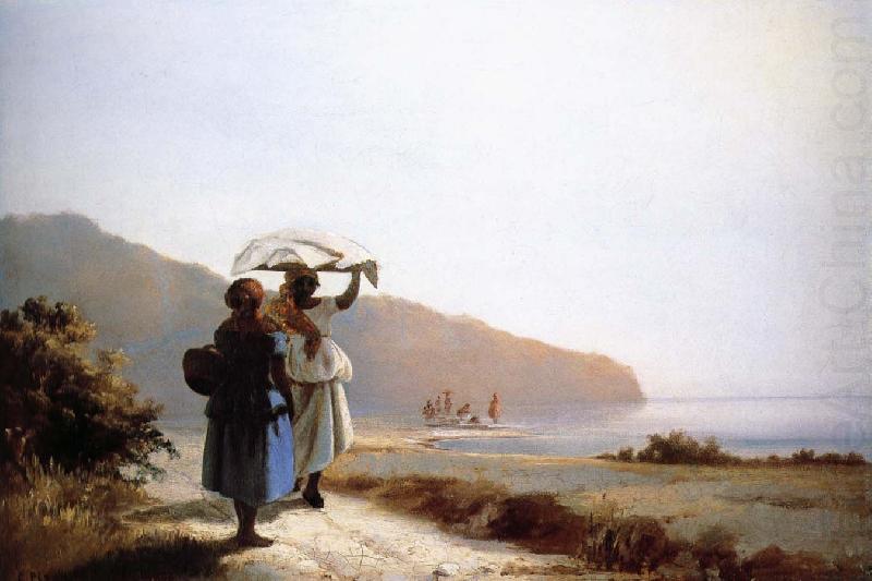 Camille Pissarro Two women talking to the seaside
